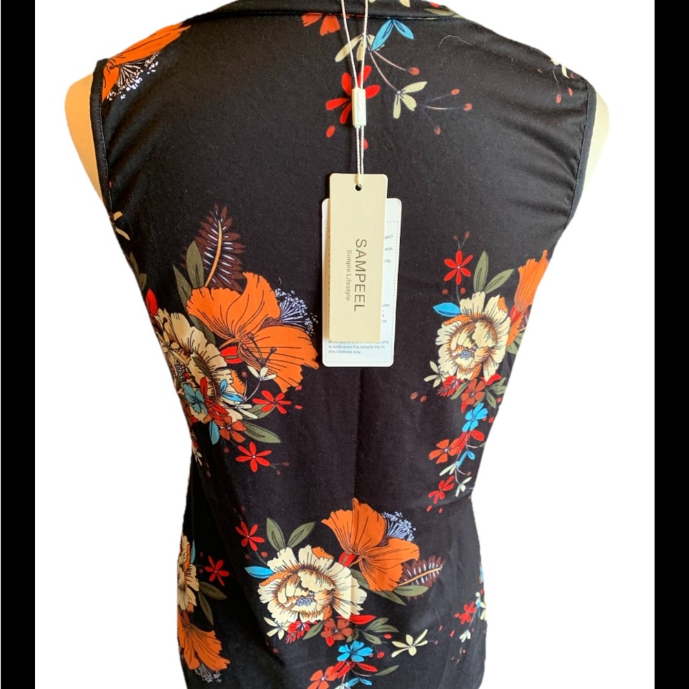 Sampeel Tank Top Tunic Sleeveless NWT Black Floral Pullover Size Small - Picture 4 of 7